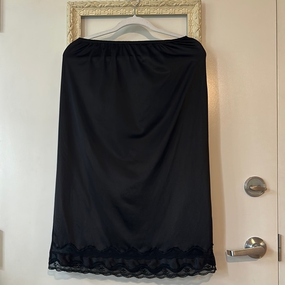 REITMAN’S | Vintage Sexy Black Satin Rayon Half Slip with Lace Details - Picture 1 of 16